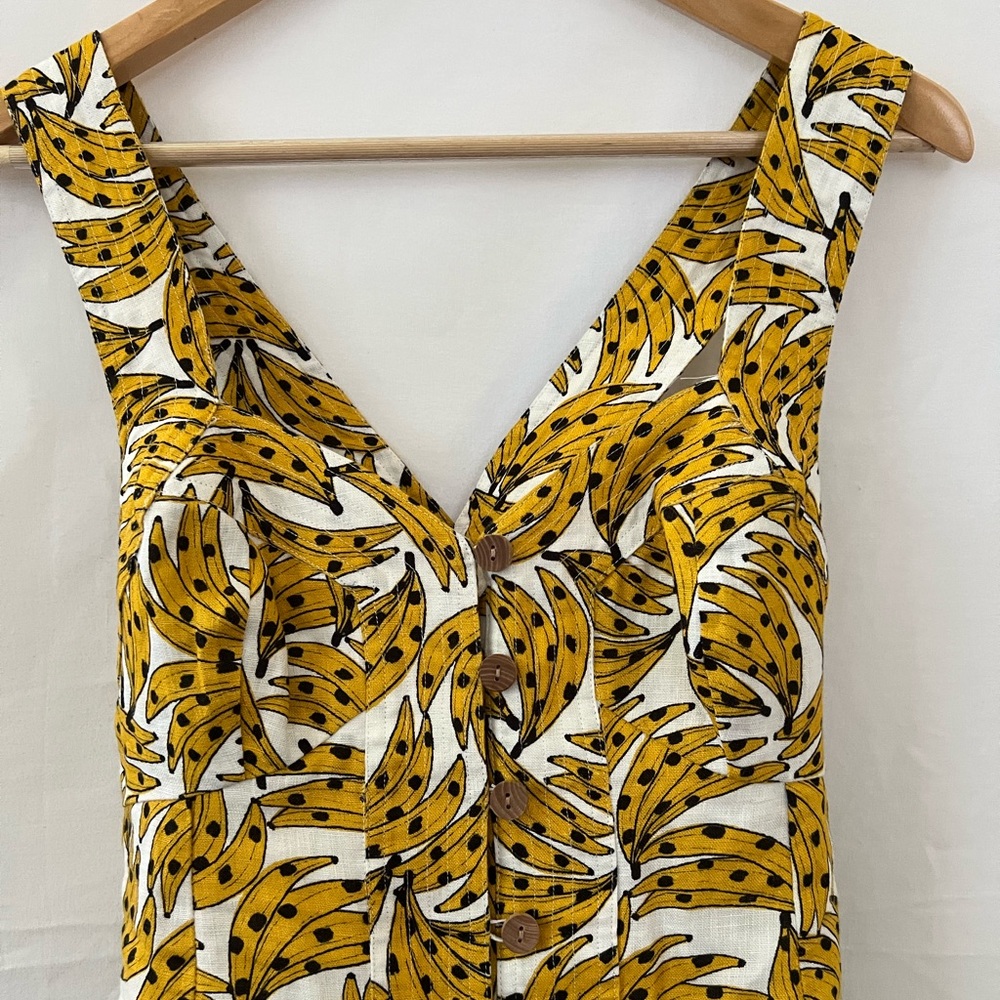 FARM Rio Linen Banana Print Yellow and White Mini Dress - Picture 2 of 15